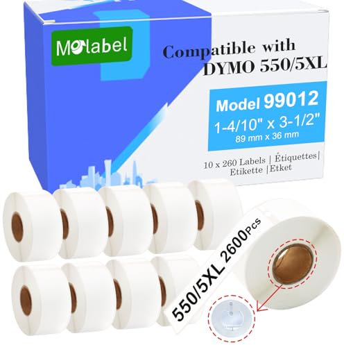 Molabel kompatible Etiketten, 10 Rollen (mit RFID-Chip), 260 Etiketten pro Rolle, geeignet für Dymo S0722400 99012, kompatibel mit Dymo LabelWriter 550 Druckern.