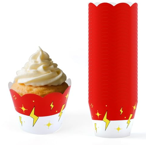 SAVITA 36stk Rote und Weiße Blitz-Cupcake-Förmchen, Bodenlose Cupcake-Halter für Geburtstagsfeiern Babypartys Mottopartys und Partyzubehör mit Cartoon-Motiven