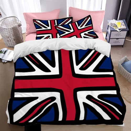 Minimalismus Bettwäsche 135 X 200 cm Britische Flagge 3D Gedruckte Nationalflaggen Wende Bettwäsche Set Minimalismus Microfaser Bettbezug Mit Reißverschluss Und 1 Kissenbezug 80X80 cm