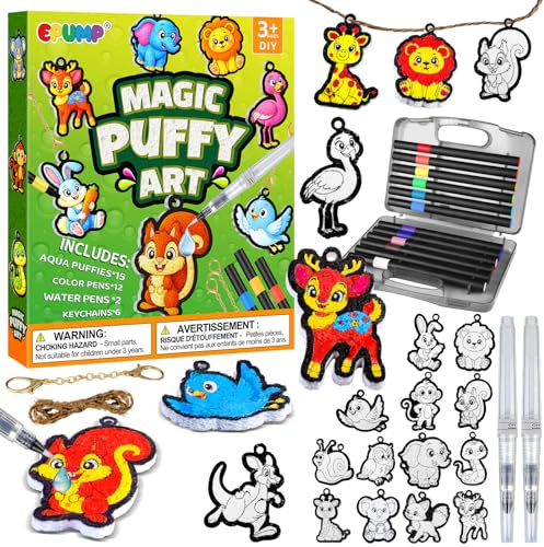 EPUMP 15 Piezas Magic Puffy Paint Kit de Manualidades de Arte Animales para Niños, Kit de Pintura 3D Mágica con Textura de Espuma, Manualidades para Colorear para Niños y Niñas de 3 4 5 6 Años