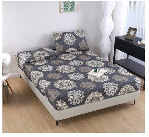 Bedrucktes Spannbettlaken 3-teiliges bedrucktes Bettlaken aus gebürsteter Baumwolle, Schlafzimmer-Tagesdecke, Bettwäsche (mit Kissenbezügen)(Color 17,3pcs 140x200cm)
