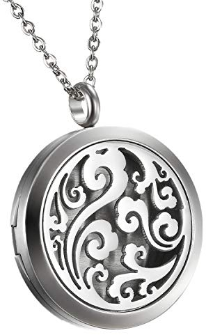 Flongo Women's Vintage Stainless Steel Hollowed Cloud Locket Perfume Essential Oil Pendant Necklace w/ 6 Pads, 18 inch Chain, Diffuser Necklace