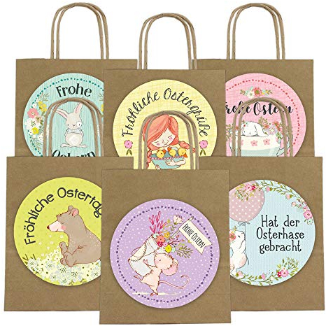Papierdrachen XXL Geschenktüten für Kinder zu Ostern - Osterdeko - Kreatives Osternest mit 6 Papiertüten und XXL Aufklebern (14cm) - Design 60