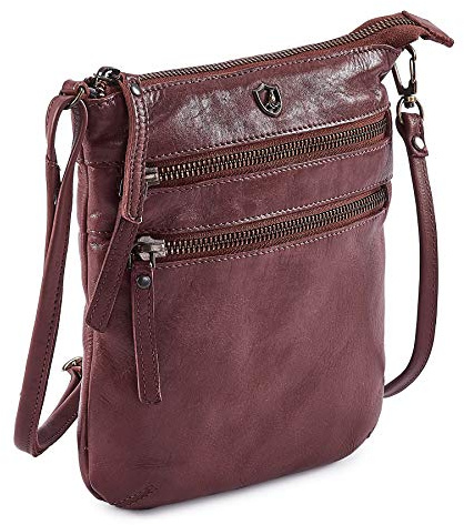 Cochoa Small Triple Zip Real Leather Women's Crossbody- Premium Vintage Crossover Shoulder Sling Bag (Burgundy)