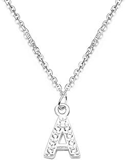 S925 Silver A-Z 26 Initial Crystal Pendant Chain Choker Necklace For Women Lady Girl (A)