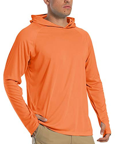 TACVASEN Quick Dry Hoodies Rash Guard Shirt UV Sun Protection UPF 50+ Long Sleeve Base Layer Hoodie Holiday Travel T-Shirt Orange
