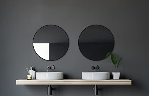 Talos Black Circle Spiegel rund Ø 60 cm – Schwarzer Wandspiegel mit hochwertigem Aluminiumrahmen – Moderner Spiegel für Badezimmer und Wohnräume – Stilvoller Dekospiegel in Schwarz