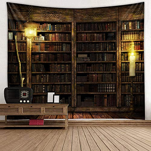Vintage Bücherregal Tapisserie Wandbehang – Arbeitszimmer Bild Kunst Wandteppich Retro Bücherregal Wandkunst Bibliothek Bohemian Hippie Wandteppiche Schlafzimmer College Wohnheim Dekor XL