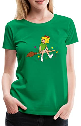 Spreadshirt Bibi Blocksberg Sitzt Sicher Auf Besen Kartoffelbrei Frauen Premium T-Shirt, M, Kelly Green