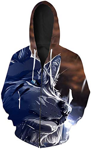 Acoiseny Tête tordue Loup Impression 3D Casual Hoodies Zipper as The Picture 5XL