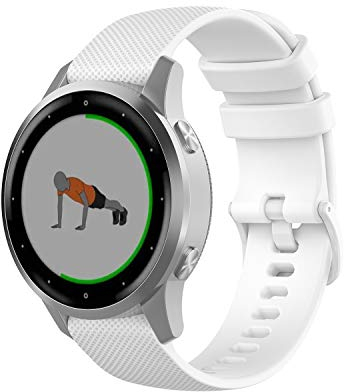 Wownadu Bracelet Quick Release 18mm Compatible pour Garmin Vivoactive 4S/ Vivomove 3S/ Venu 3S/ Venu 2S, Forerunner 255S/ 255S Music/ 265S Bracelets Blanc Remplacement Silicone Sport Bands Strap