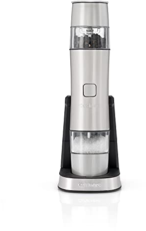 Cuisinart Moulin à sel et à poivre électrique - Moulin à assaisonnement rechargeable - Aucune pile requise, chargement en 20 minutes - Capuchon doseur - Réglages de mouture ajustables - Argent