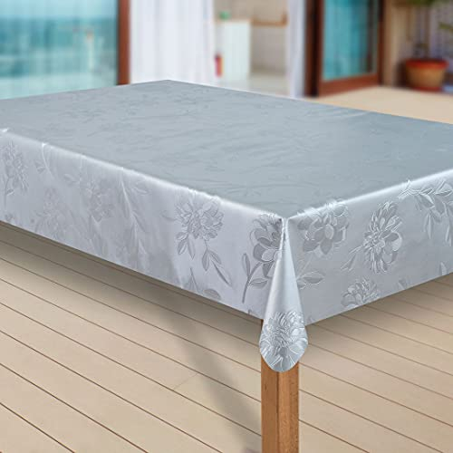 laro Wachstuch-Tischdecke Abwaschbar Garten-Tischdecke Wachstischdecke PVC Plastik-Tischdecken Eckig Meterware Wasserabweisend Abwischbar |70|, Muster:Dhalia Silber, Größe:110x220