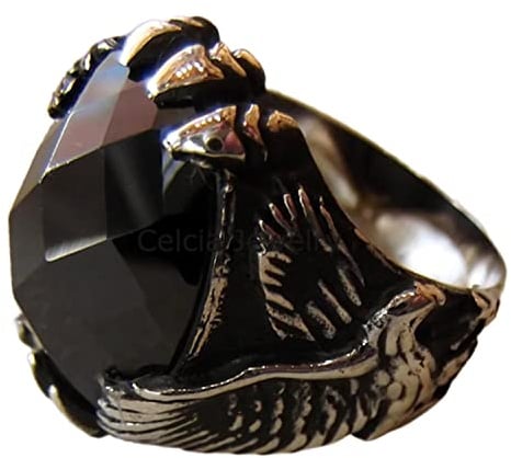 Amethyst-Spitze-Achat-natürlicher Edelstein-einzigartiger Adler-Ring, Statement-Siegelring, antiker klassischer oxidierter Silberschmuck, Vatertagsgeschenk, Februar-Geburtsstein