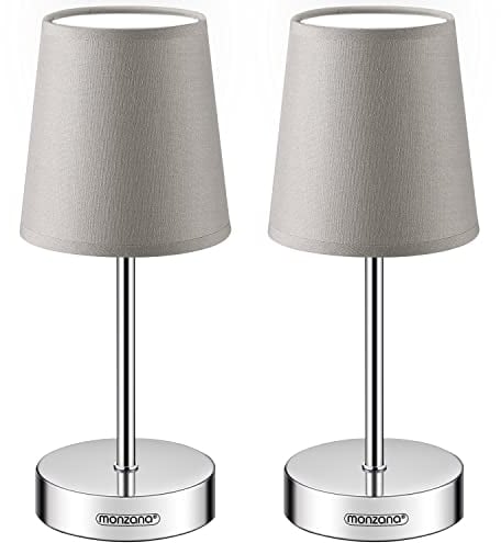 MONZANA® Nachttischlampe 2er Set 32cm Stoff Grau Taupe Anthrazit Weiß Wohnzimmer Schlafzimmer Lampe Leuchte Tischlampe Nachttischleuchte Tischleuchte