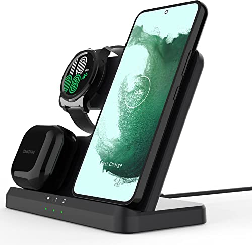 OneCut Wireless Charger 3 in 1, Induktive Ladestation fur Samsung Galaxy S25 S24 Ultra S23 S22 S21 S20 S10 S9 Note 20 Z Filp/Z Fold 5 4 3, Galaxy Watch 6/5/4, Galaxy Buds 2/Pro/Live