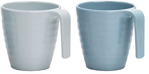 Melamin Camping Tassen - 2 Stück stapelbar jeweils 325ml -Blau Trinkbecher Kaffeetasse Kaffeebecher Tasse - Henkeltasse Wohnwagen Wohnmobil Geschirr