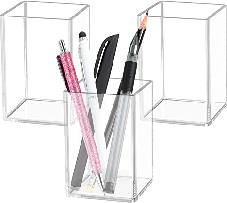 Nizirioo Acryl Stifteköcher Stiftehalter Schreibtisch Transparent: 3 Stück Acryl Stift Halter Make Up Pinselhalter Schreibwaren Organizer Becher, Stiftehalter Pinsel Behälter für Desktop Schreibwaren