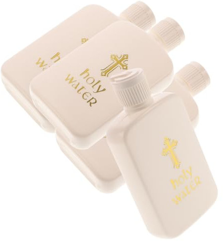 Cabilock 4pcs Decorative Holy Water Bottles 100ml Refillable Small Plastic Containers Safety Cover for Baptism Wedding Travel