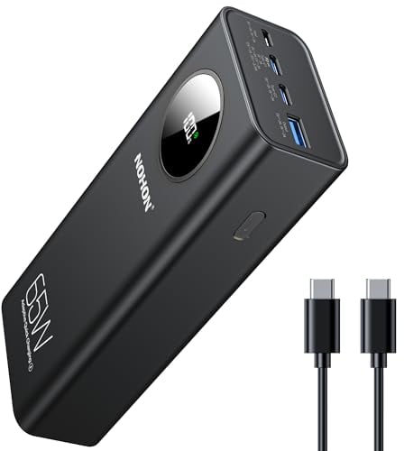 NOHON 65W Batterie Externe 26800mAh Power Bank: 4 Ports Batterie Chargeur Portable USB C PD 3.0 Charge Rapide avec écran LED | Compatible avec iPhone16 15 14 13 12 11 Macbook Huawei iPad Pro Samsung