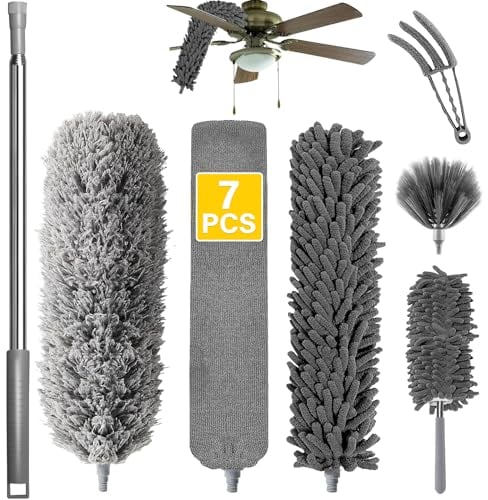 Plumero Telescópico Extensible 7 Piezas - Atrapapolvo Microfibra Lavable Reutilizable, Longitud 37 A 256 Cm, Para Ventiladores De Techo Alto, Persianas (Gris)
