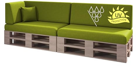 sunnypillow Palettenkissen Outdoor, wasserdicht, UV-lichtecht - 2er Set - Palettenauflage für Palettensofa für Haus und Garten - Palettenpolster für Palettenmöbel - Rückenkissen & Sitzkissen Grün