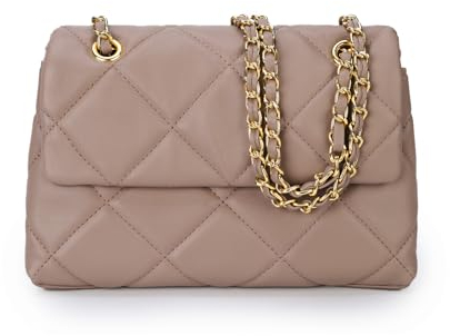 Gladdon Schultertasche mit mehreren Taschen für Damen, Rautenmuster, Umhängetasche, weiches Leder, gesteppt, Handtasche mit verschiebbarem Kettenriemen, rose, Tragetaschen