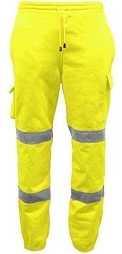 AAIF RETAILS® Men Hi Vis Viz Workwear Trousers Jogging Bottom Visibility Safety Fleece Pant UK (Yellow 4XL)