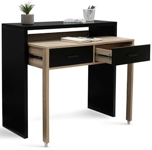 IDMarket - Bureau Extensible Max Noir et façon hêtre