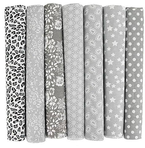 PTNKUIIY 7 Stück Baumwollstoff Patchwork Stoffe Paket 50 x 50cm Baumwolle Tuch DIY Handgefertigte Nähen Quilten Stoff Stoffreste Bunte Baumwollstoff Set zum Nähen Scrapbooking Quilten Handwerk -Grau