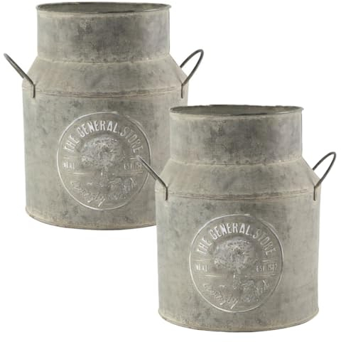 YouGarden Pair of Tin Planters Milk Churn 15cm Planter for Flowers