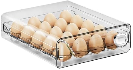 Tefola Transparent Egg Box with Drawer, Plastic Egg Tray with Lid, Stackable Fridge Egg Storage, Large Egg Dispenser, Up to 20 Eggs (Single Layer)