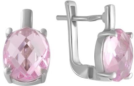 925 Sterling Silber Huggie English Lock Ohrring über ovalem Pfirsich-Morganit; Steingewicht [ct]: 4,1 ct, Gewicht 3,22 gr. und rhodinierte Oberfläche