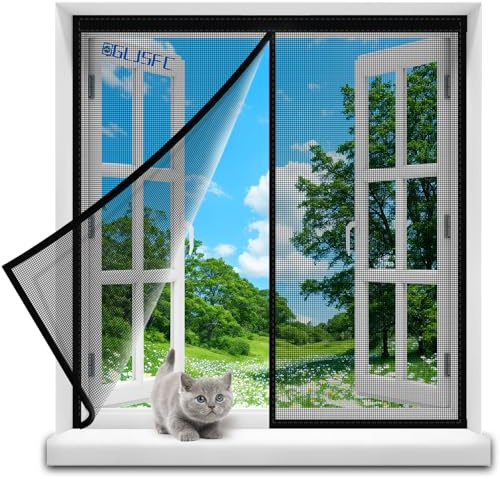 Moustiquaire Fenêtre Fenetre AimantéE 120x110cm Fermeture Automatique Rideau de Porte Anti Insecte Mouche Moustique pour Porte d Entrée Intérieur/Patio Noir