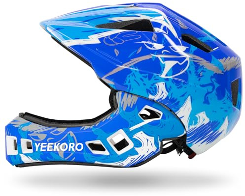 YEEKORO Kids Bike Helmet with Chin Guard, Adjustable Detachable Children’s Full Face Helmet for Girls and Boys, Cycling Helmet Skateboard, Scooter, Protective Gear Size 20.5-22 Inches