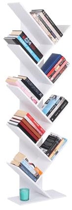nabbi Bücherregal - weiß und SCHMAL, 8 Etagen, Bücher Regal, Standregal für Wohnzimmer, Büro und kleine Räume - Skandinavisches modernes Design, Bookshelf, Buchregal, Regal Wohnzimmer BAKI TYP 1