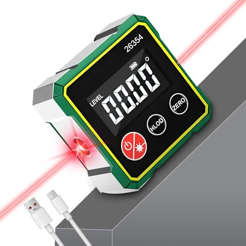 Digital Angle Finder with Electronic Laser, USB Charging Digital Level, Spirit Level with Strong Magnetic Base and LCD Display, Professional Smart Angle Finder for Woodworking,Dust Water Resistant