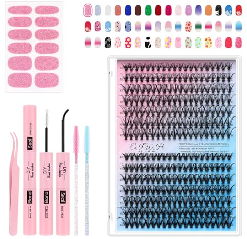 DIY Lash Extension Kit Volume Lash Clusters 30D+40D D Curl Individual 280 pcs Lashes Lash Clusters Kit Thick Eyelash Extension Kit Lash Glue Seal Lash Tweezers (30D&40D, Lash Kit)