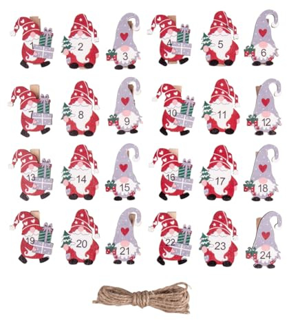 Rayher Adventszahlen Santa 1-24, FSC 100%, 4-4,3cm, Klammern+Kordel, SB-Btl. 1Set, 46791000