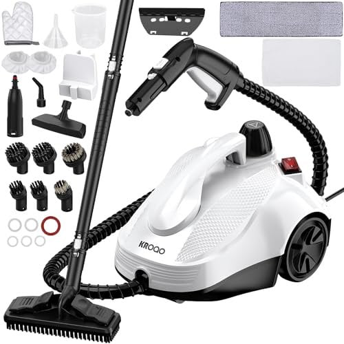 KROQO Limpiador a vapor, limpiador a vapor para limpiar una gran variedad de superficies, limpiador a vapor con 23 accesorios, cable de alimentación de 5 m, para hornos, alfombras, tapicerías, blanco