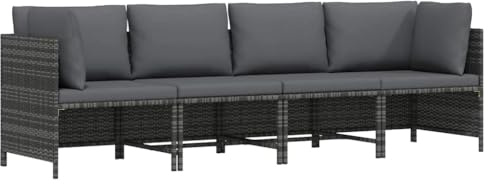 mzdioop 4-Sitzer-Gartensofa mit Kissen, Grau Poly Rattan, wetterfestes Loungesofa für Terrasse, Balkon, und Garten, inklusive Polster, Outdoor Möbel Set