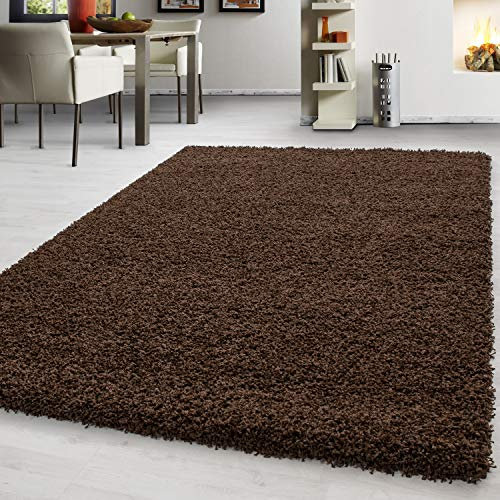 Teppium Moderner Hochflor Teppich Wohnzimmer 120 x 170 cm Braun - Shaggy Flauschiger Teppich, Extra Weich, Pflegeleicht und Einfarbig - für Schlafzimmer, Küche und Esszimmer