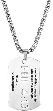 JewelryWe Schmuck Herren Halskette Edelstahl Philipper 4:13 Bibel Vers Hundemarke Dog Tag Christian Religiös Anhänger mit 22 Zoll Kette Silber