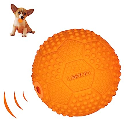 LaRoo Hundespielzeug Hundeball Squeaker, Langlebiges Naturkautschuk Hund Fußball, Quietscher Werfen Hundebälle, Kauspielzeug für Kleine & Große Hunde (5CM Orange)