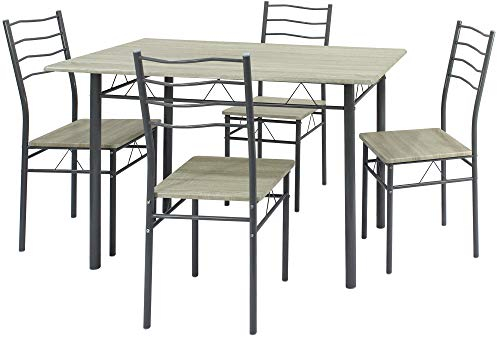 VS Venta-stock Conjunto Mesa y 4 sillas Comedor Lima Roble/Gris, Mesa 110 cm x 70 cm x 76 cm, Estructura metálica