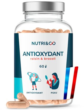 NUTRI & CO Antioxydant - Pépins de Raisin OPC et Sulforaphane de Brocoli - Vit C Précurseur du Collagène - Mix Bio-disponible Anti-âge pour la Peau - 60 Gélules Vegan - Fabriqué en France