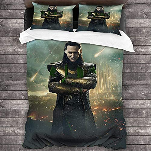 ANSSON Loki Bettwäsche + Kissenbezug Kinder Bettbezug für Filmfans,Tom Hiddleston Teenager-Bettwäsche,Schlafzimmer dekorative Bettbezug (Single 135x200, Loki1)