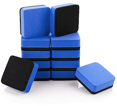 cobee Mini Radiergummis, trocken abwischbar, 12 Stück, magnetischer Whiteboard Radiergummi mit dickem Filz Pad Trockenradierer Kreidetafel Reinigungs Wischer für die Reinigung (dunkelblau)