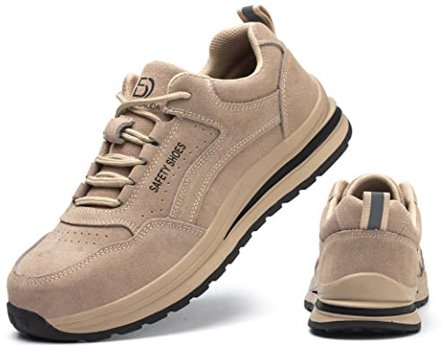 IYVW 687 Chaussures de Sécurité Hommes Femme, Chaussures de Travail Homme, Unisexe Legere Embout Acier Chaussure de Securité Beige 37 EU