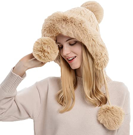 YAMEE Wintermütze Damen Warme,Strickmütze Winter Skimütze Plüschhüte Damenmütze,Kopfbedeckung Plüsch Samtkappe für Skifahren Radfahren